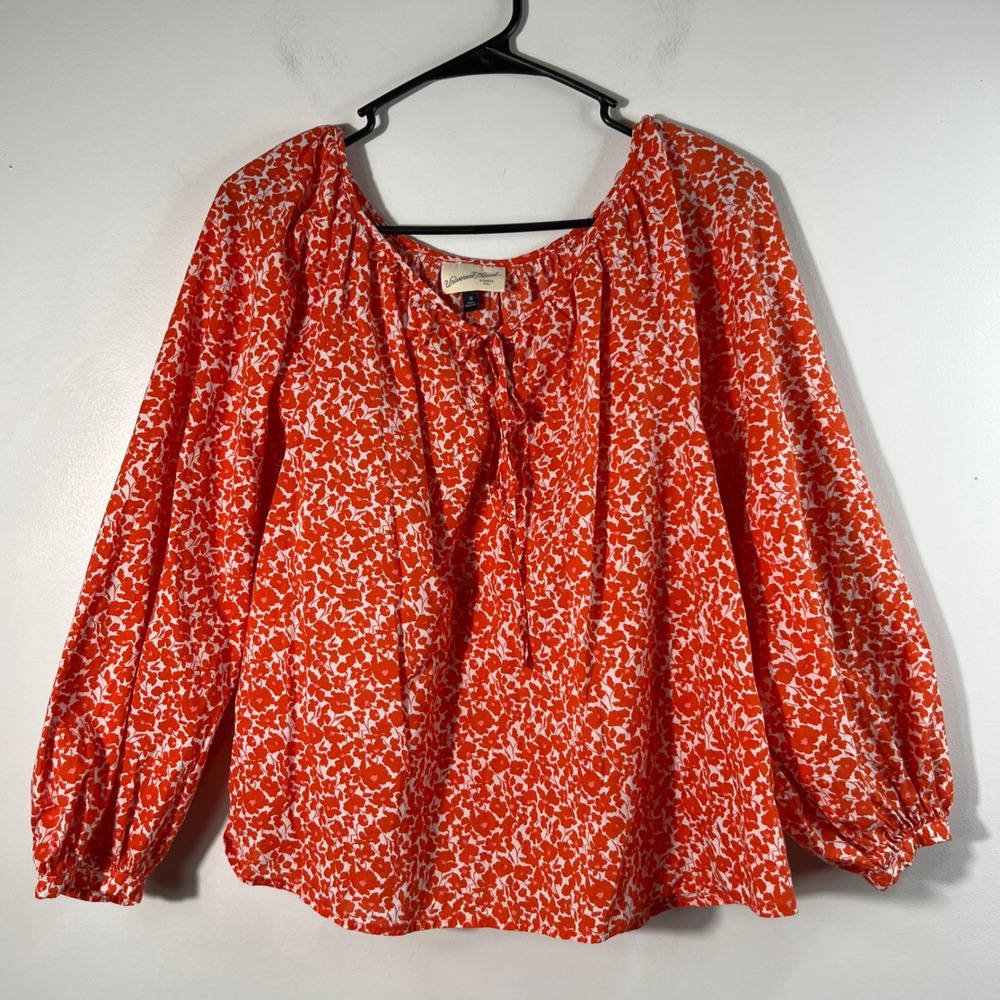 Universal Thread Boho Floral Long Sleeve Tunic White Red Orange M
